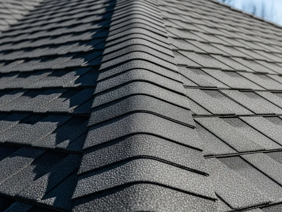 Close-up of storm-rated architectural shingles on a Buda, TX roof